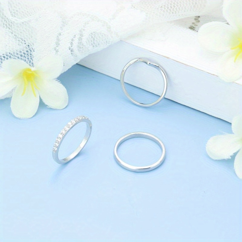 4pcs V Chevron X CZ Criss Cross Stackable Wedding Ring Set